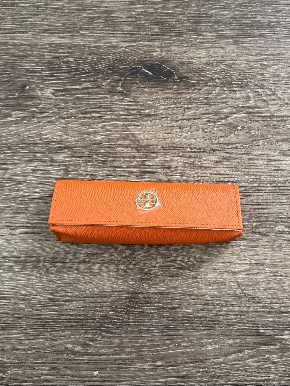 Tory Burch Orange Saffiano Leather Eyewear Case with Logo